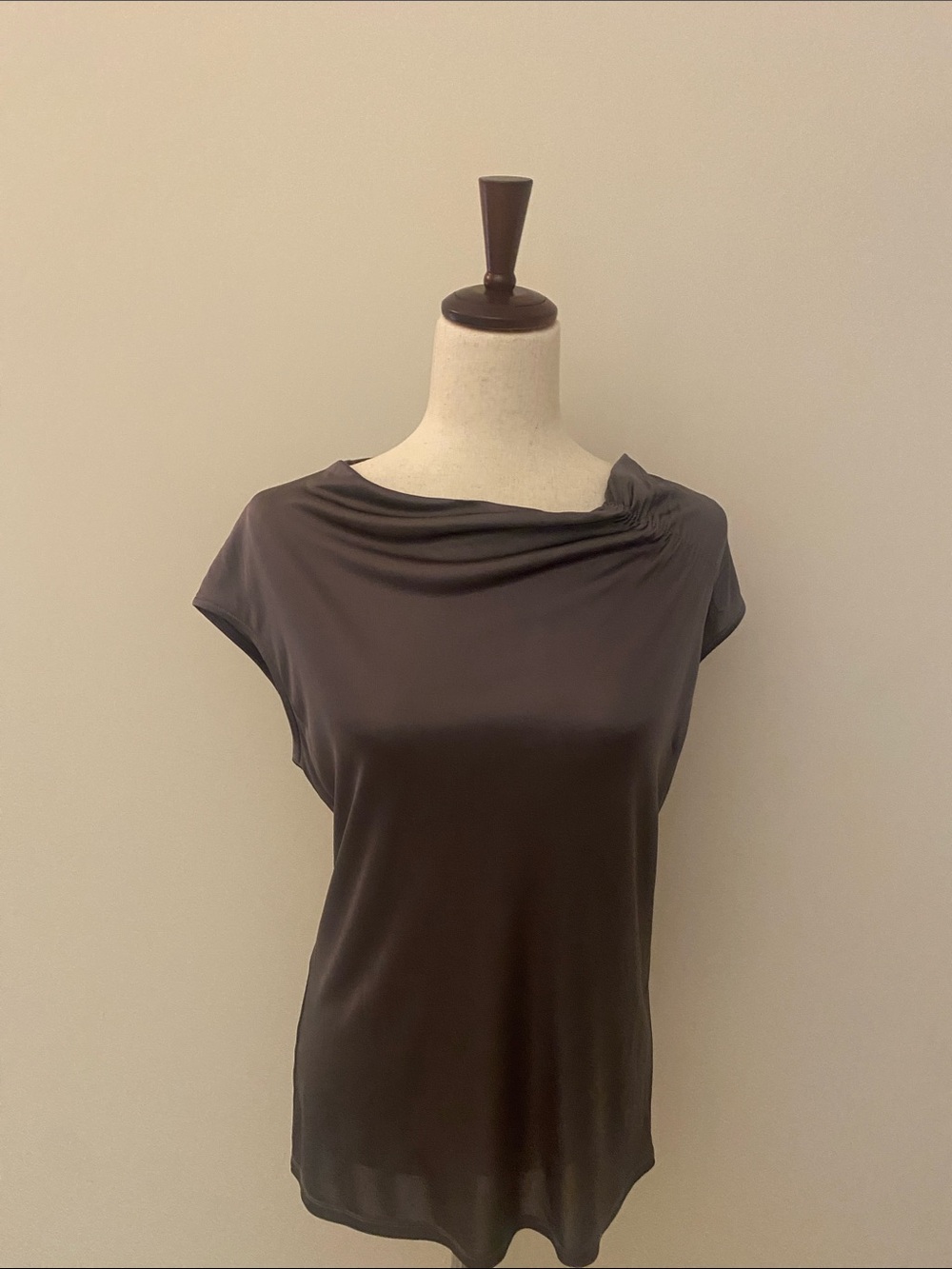 Ann Taylor Charcoal Draped Neck Cap Sleeve Blouse